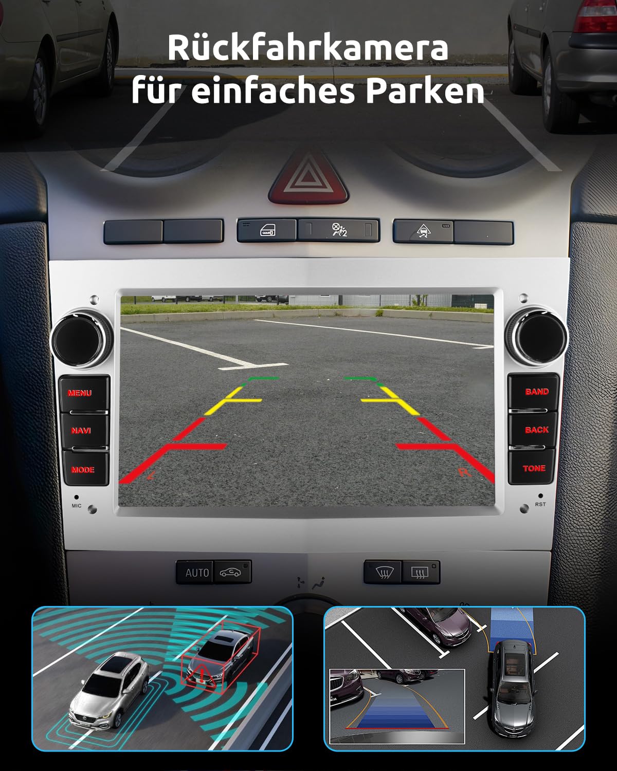 ESSGOO 4+64G Wireless Autoradio Android 15 mit Carplay und Android Auto Für Opel Astra H Corsa C/D Vectra C Zafira 7 Zoll IPS Touchscreen Bluetooth FM RDS GPS Silber Mikrofon