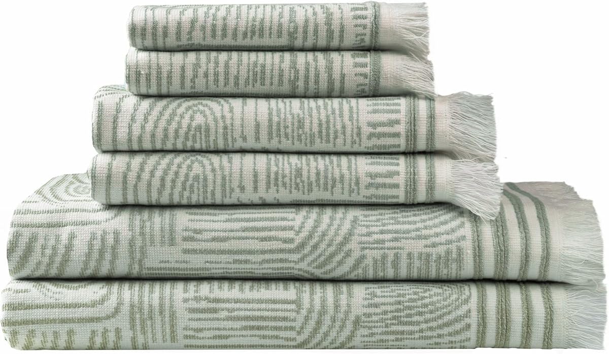 SOFE H&L | Arcana Juego de 6 toallas de algodón turco de lujo (2 toallas de baño, 2 toallas de mano, 2 paños de lavado) Verde | Toallas de baño finas, suaves, duraderas y absorbentes: juegos de toallas de calidad hotelera para baño