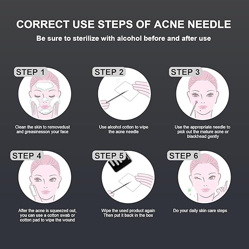 Miniatura 7 de Kit de herramientas para reventar espinillas, kit extractor de comedones con caja para eliminar fácilmente puntos negros, acné, manchas, puntos