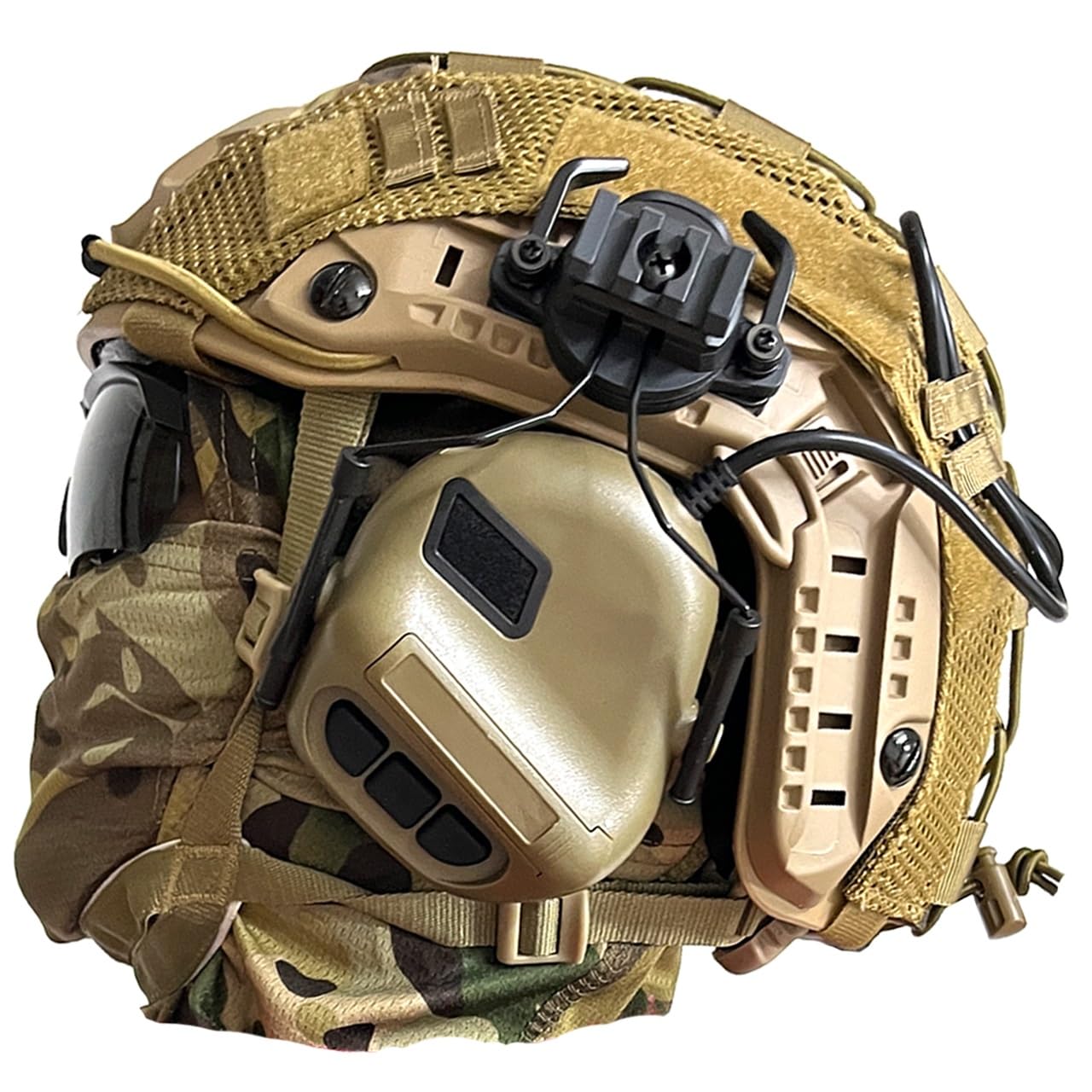 Casque Airsoft Rapide, avec Microphone Casque Fonctionnel Tactique, Lunettes Tir Quadrichromiques, Housse Casque Et Cagoule, pour Cosplay Military Tactical Airsoft Gear(Tan)