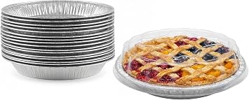 Durable Packaging 9" Aluminum Foil Pie Pan Plate Tin 1-5/16" Deep w/Clear Plastic Dome Lid Cover pack of 50