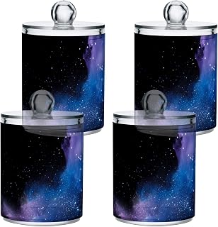 4 Pack Lilac Blue Liquid Paint Qtip Holder Dispensers, Plastic Apothecary Jar Bathroom Accessories Set for Cotton Ball, Swab, Round Pads, Floss