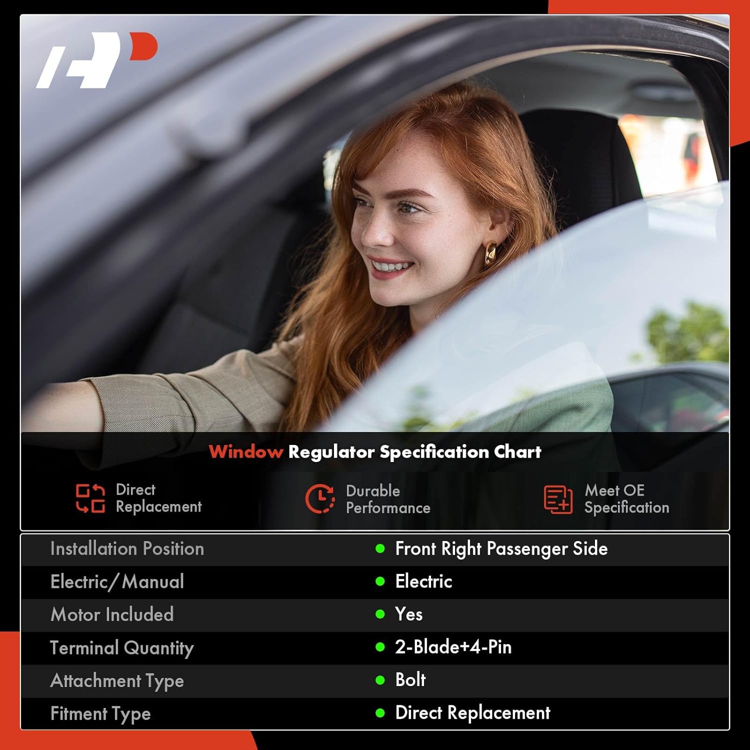 A-Premium Power Window Regulator with Motor Front Passenger Side Compatible with Honda Civic 2021 2022 2023 2024