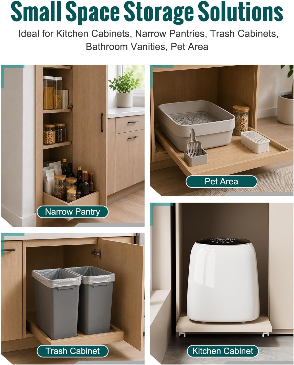 Bottom Mount Pull-Out Shelf Slides Soft Close Hidden Undermount Slide Out | Hardware Full Extension Slide for Narrow Pantry, Under Sink, Coffee Station, Small Space Storage Frameless Cabinet