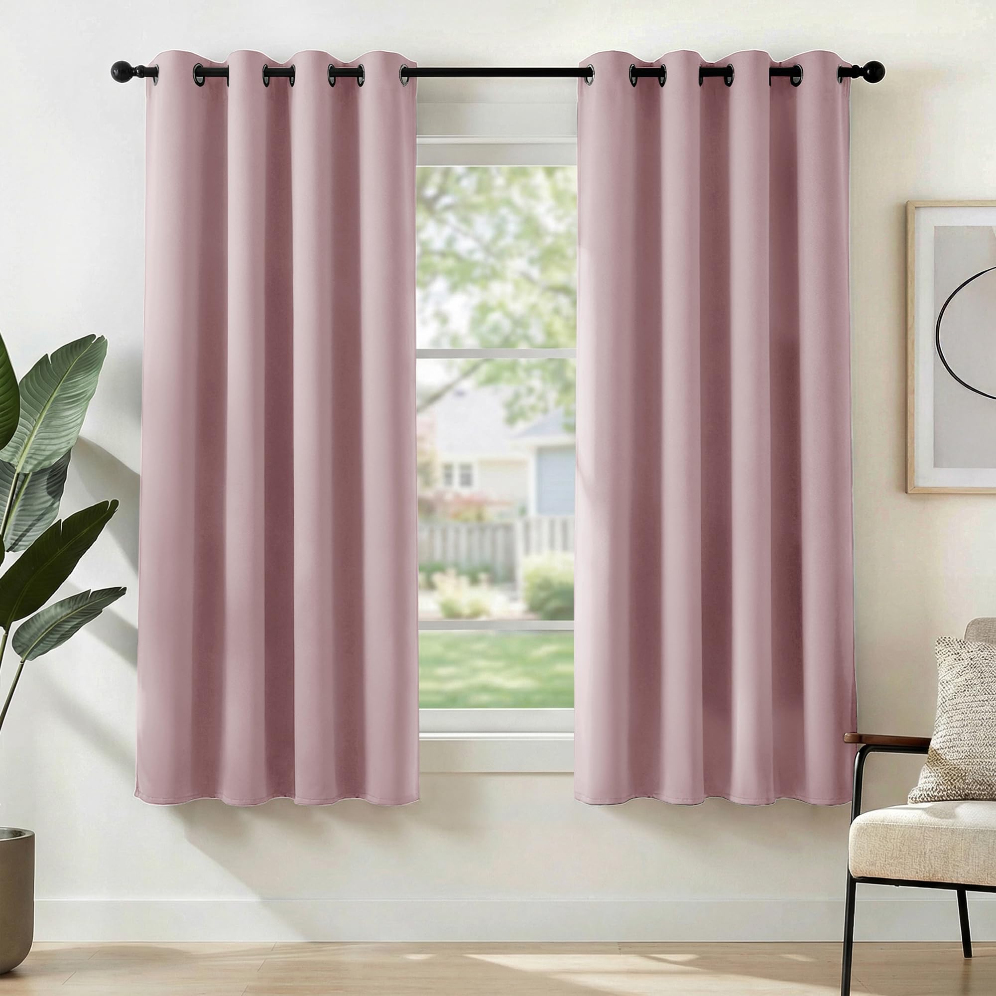 Deconovo Blackout Curtains Bedroom Super Soft Thermal Insulated Energy Saving Curtains for Kids Pink Lavender 46x63 Inch 2 Panels