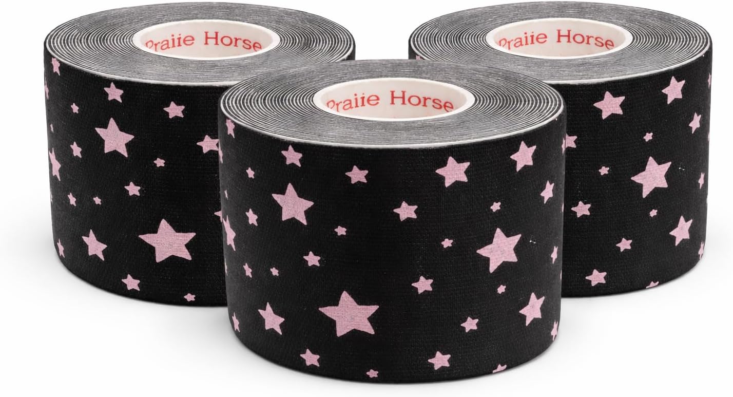 Kinesiology Tape - Enhanced Support, Breathable & Moisture-Resistant - Gently for Sensitive Skin - Customizable, Ideal for Athletes & Fitness Enthusiasts - Designer, 2"x16.4ft (Stars, 3 Pack)