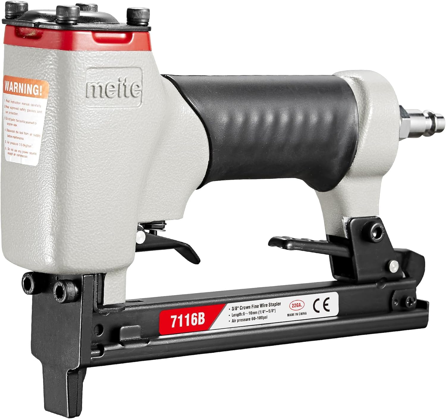 meite 7116B - Grapadora de tapicería calibre 22, corona de 3/8 pulgadas o corona C de 1/4 pulgadas a 5/8 pulgadas de longitud, grapadora neumática de alambre fino