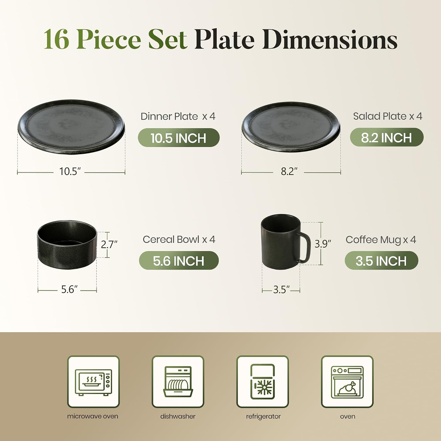 Kitchen Academy Stoneware Dinnerware Sets for 4, 16 Pieces Ceramic Non Toxic Plates and Bowls Sets, Scratch Resistant Handmade Dish Set, Oven & Microwave & Dishwasher Safe, Matte Black