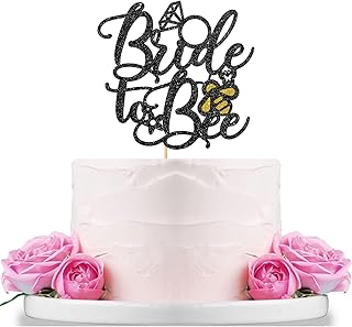 WeBenison Bride to Bee Cake Topper/Bee Theme Bridal Shower Cake Topper/Bee Engagement Wedding Bachelorette Party Supplies/Black Glitter