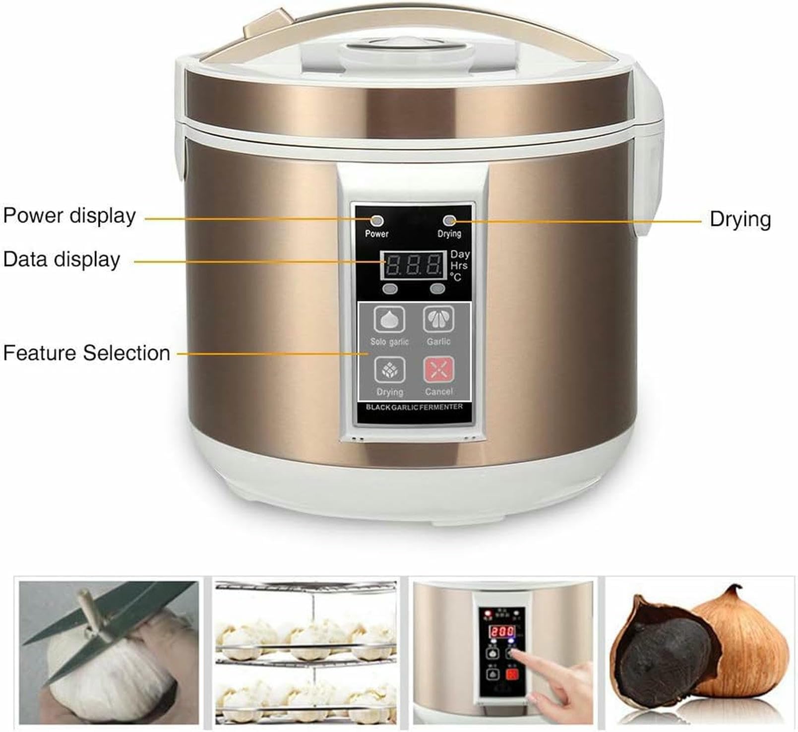 Fermentator do czarnego czosnku - 6 l automatyczny inteligentny garnek do fermentacji czosnku, jogurtu, natto, słodkiego ryżu - wielofunkcyjny fermentor elektryczny 90 W