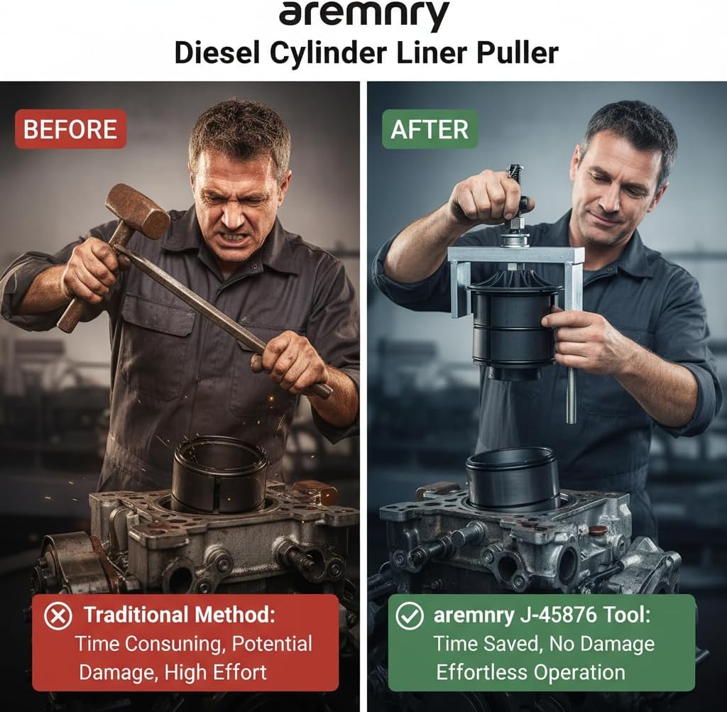 Cylinder Liner Puller for Detroit Diesel 60 Series DD13 DD15 DD16 MTU S2000, J-45876 & OTC 5875 Alternative, Heavy Duty Liner Remover with Thrust Bearing, 5.0" to 5.75" Bores
