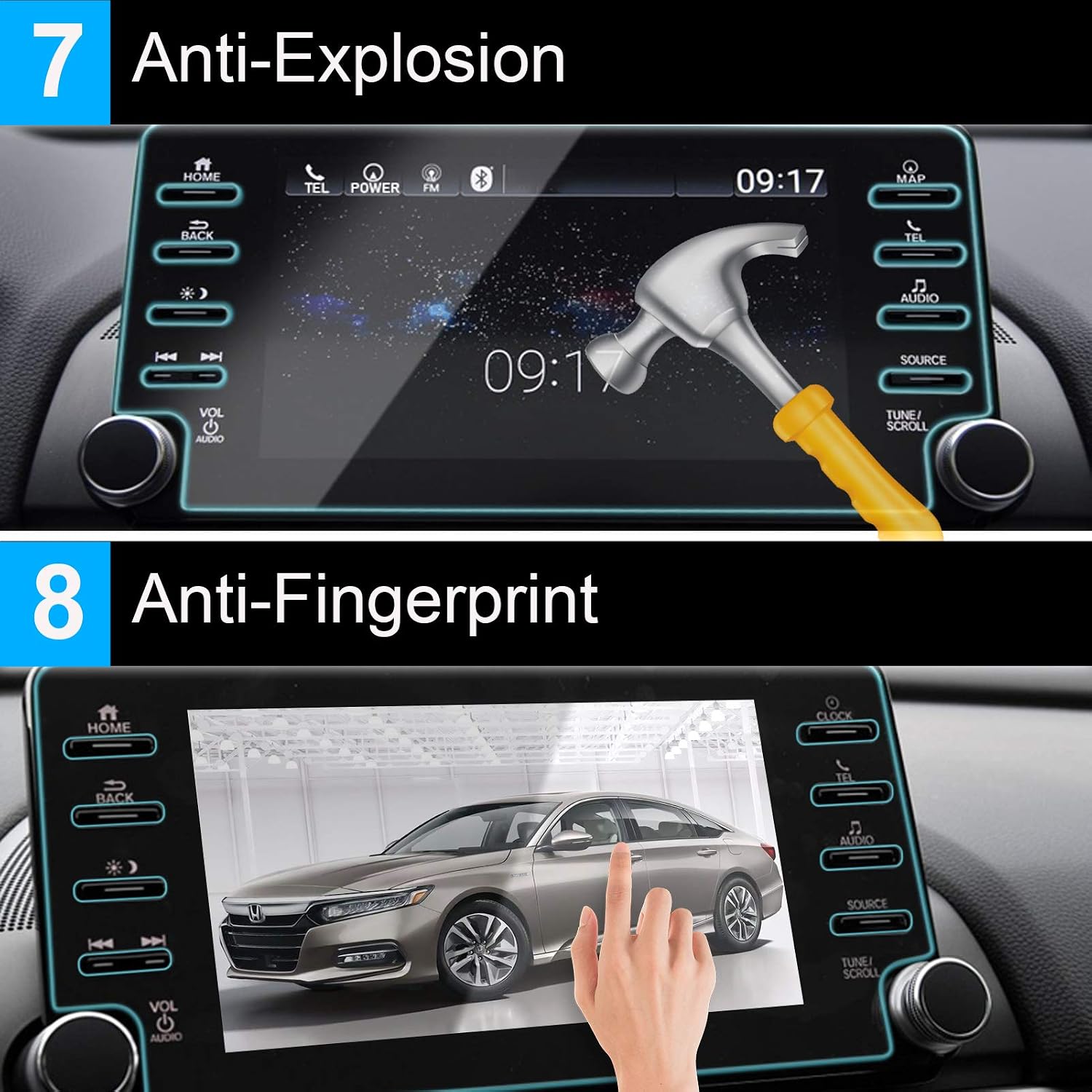 TTCR-II Compatible with 2018-2022 Honda Accord Screen Protector 8 Inch, For Accord 10th Touchscreen Protector 8-In, For Accord EX EX-L Sport Touring 8-Inch Navigation Display Tempered Glass Protective Film
