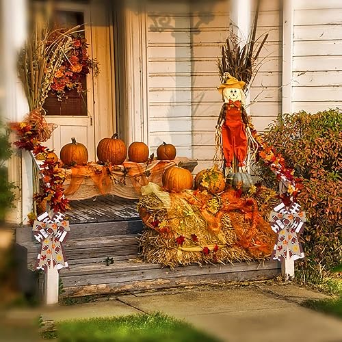 Miniatura 6 de ABTOLS 2 rollos de cintas de fútbol marrones de 10 yardas de 2.5 pulgadas, cinta de arpillera con borde de alambre, cinta de hojas de otoño para