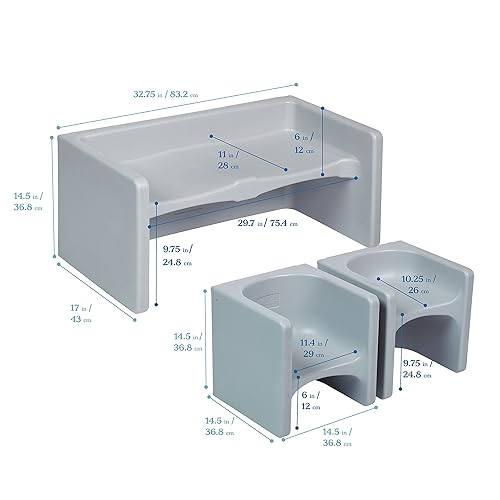 Miniatura 2 de ECR4Kids Tri-Me - Juego de mesa y sillas multiusos de 3 piezas, color gris claro