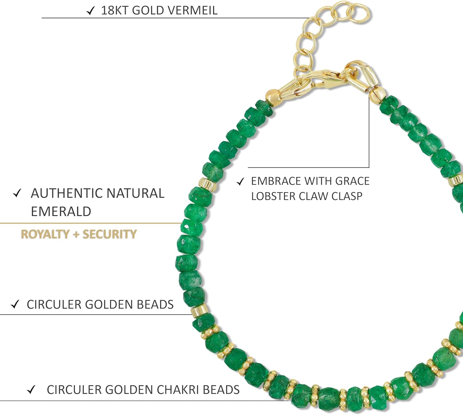 GOODSTONE JEWELS Beaded Bracelet for Women in 18K Gold Plated 925 Sterling Silver Natural Opal, Emerald, Ruby & Moonstone Jewelry Gift for Her Wedding|Anniversary|Engagement (Size - 6-8 Inches)