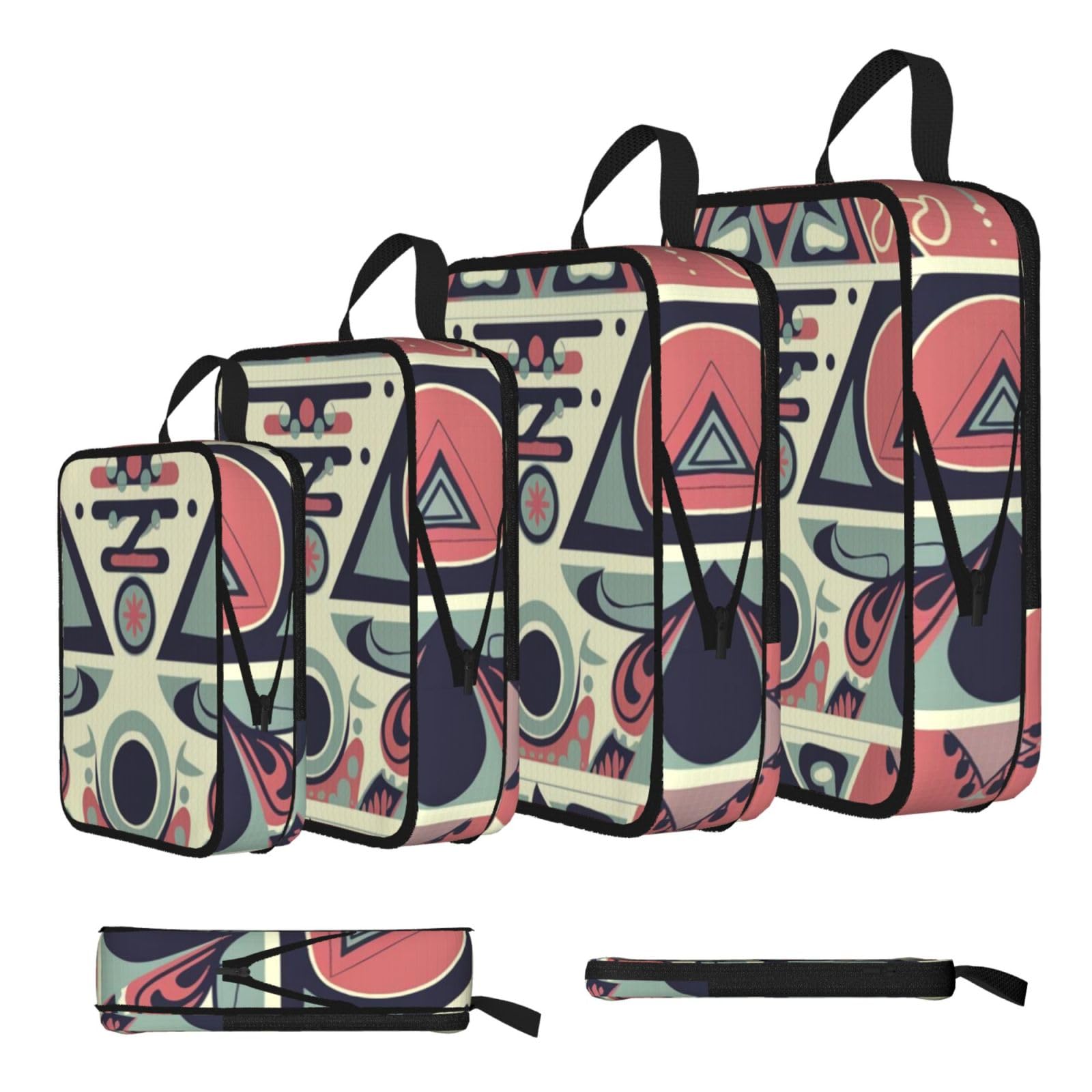 Abstract Style Pattern Print Packing Cubes for Travel Space Saver Bags, Compression Packing Cubes Set of 4, Expandable Luggage Organisers, Suitcase Organiser Bags