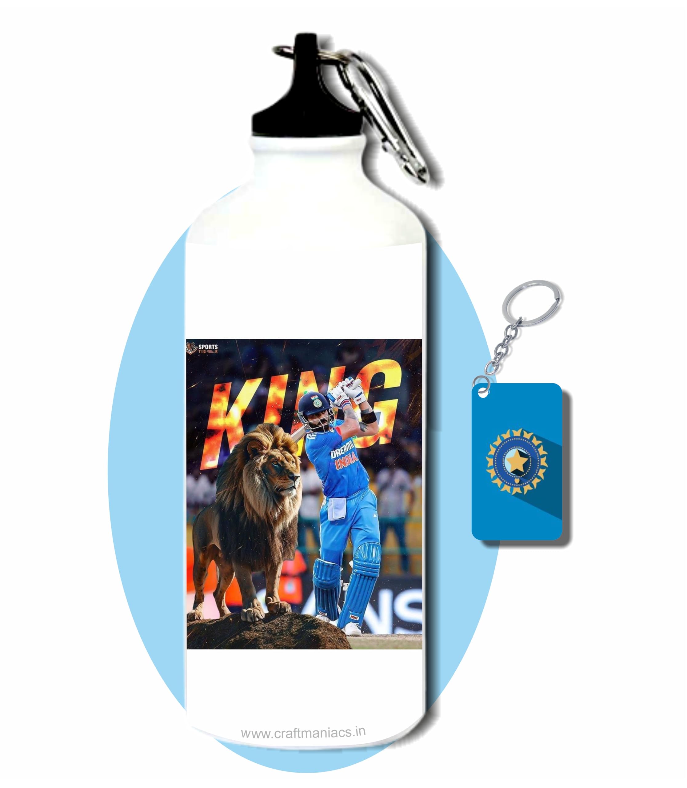 CRAFT MANIACS King Kohli 600 ML BPA & Lead Free Sipper Bottle & Cricket Keychain Best HD Print Sipper For Cricket Lovers-image-47