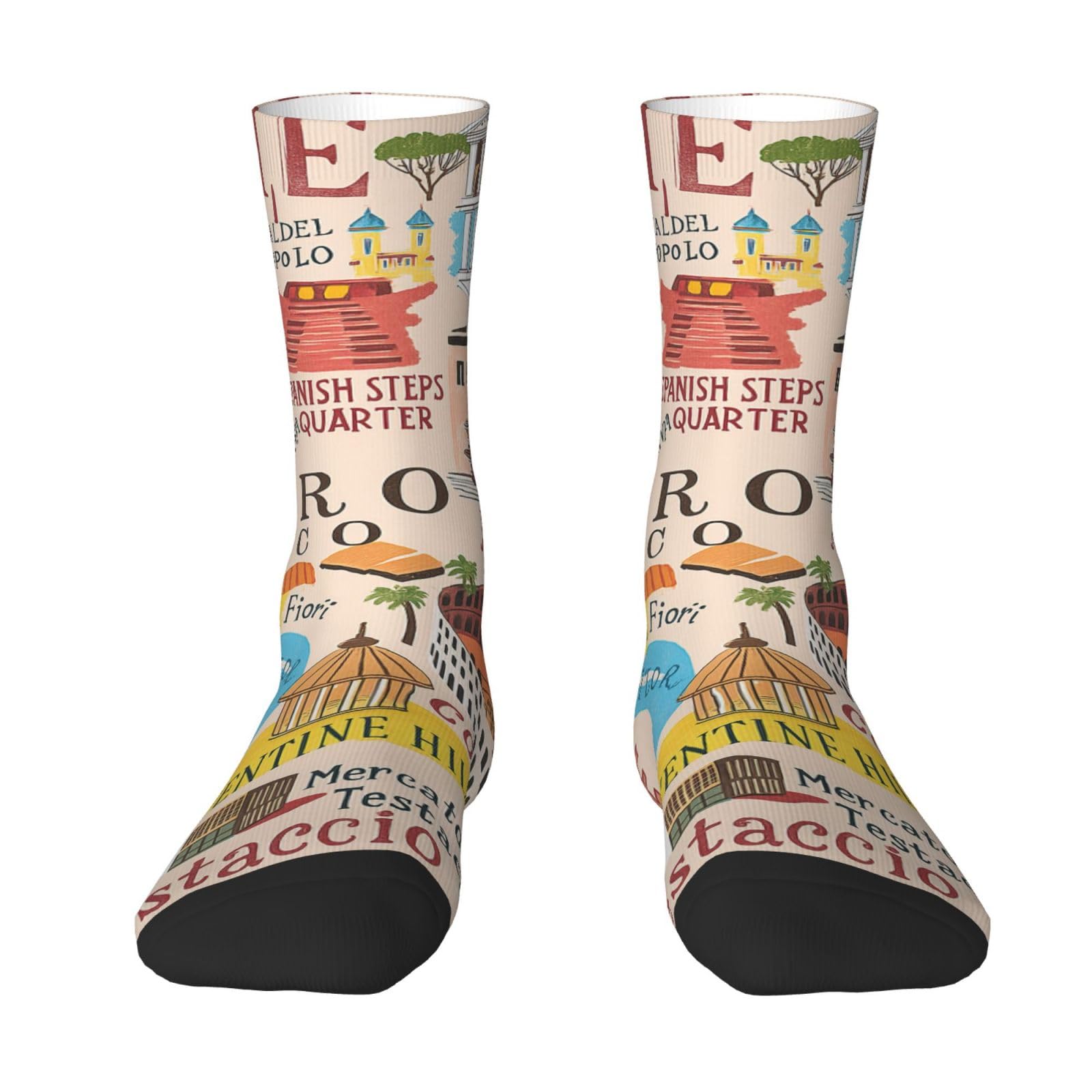 Rome Map With Landmarks Illus Socks for Men & Women, Soft, Breathable, Flexible Comfort with Stylish Design, Best Gift