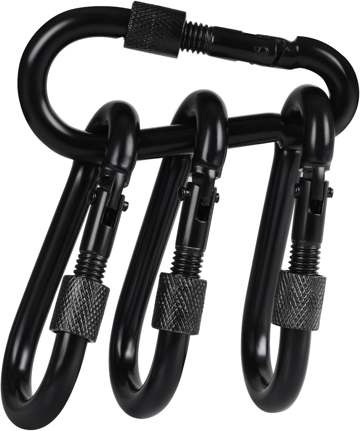 BEWISHOME 4 Pack Carabiner Solid Metal D Clips Black Carabiner with Heavy Duty 500LBS Screw Gate Multifunctional Hammock Locking for Outdoor Traveling Backpacking Black HDK02H