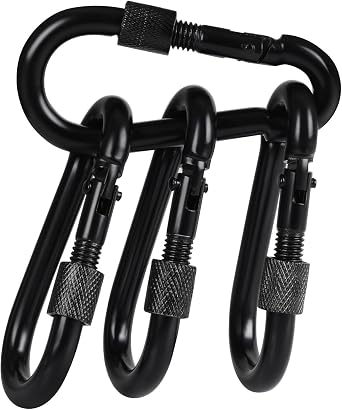 BEWISHOME 4 Pack Carabiner Hooks Hammock Locking Solid Metal D Clips with Heavy Duty 500LBS Screw Gate Hammock Locking,Quick Link for Outdoor Camping Hiking Traveling Backpacking Black & Silver HDK02