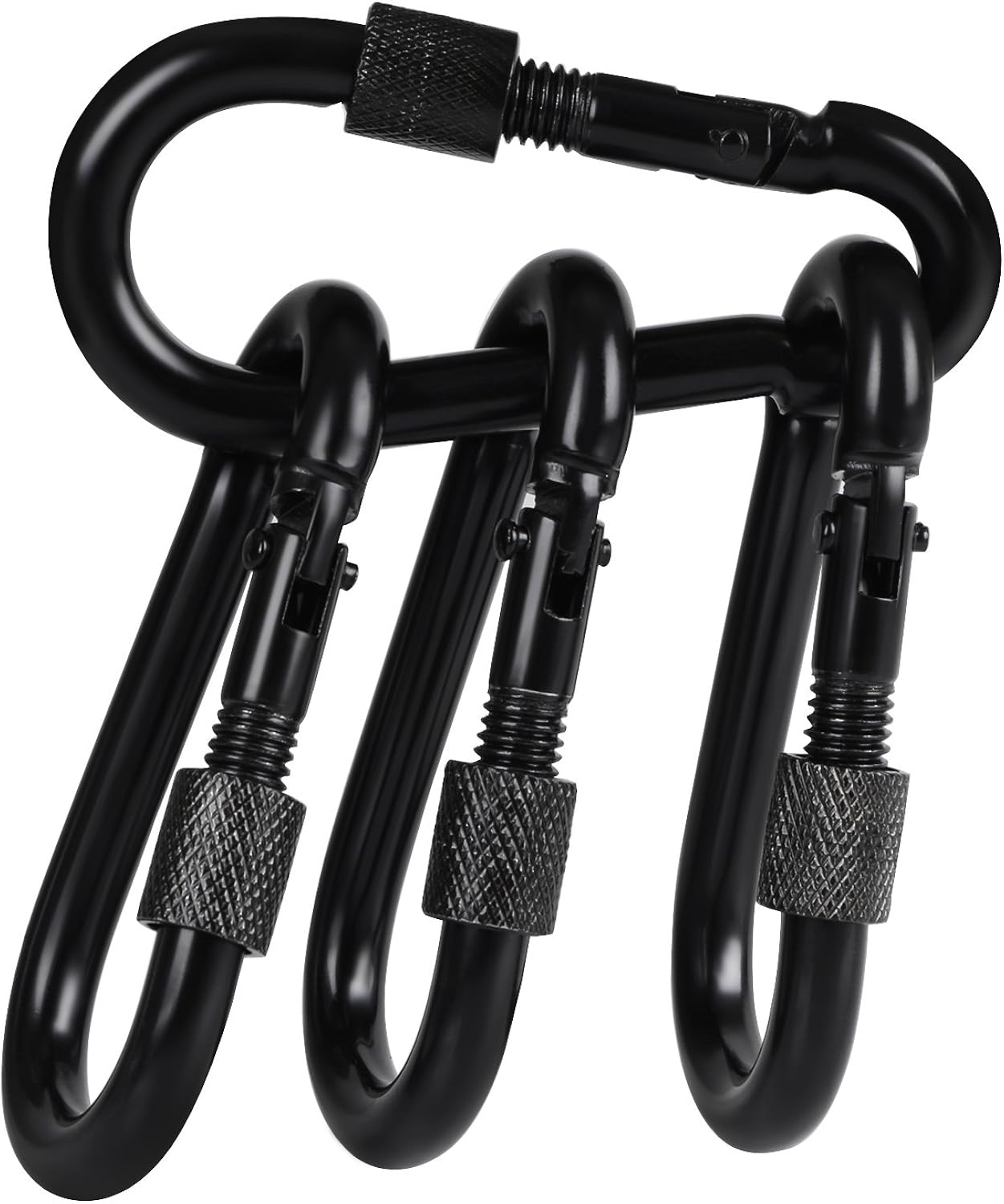 BEWISHOME 4 Pack Carabiner Hooks Hammock Locking Solid Metal D Clips with Heavy Duty 500LBS Screw Gate Hammock Locking,Quick Link for Outdoor Camping Hiking Traveling Backpacking Black & Silver HDK02
