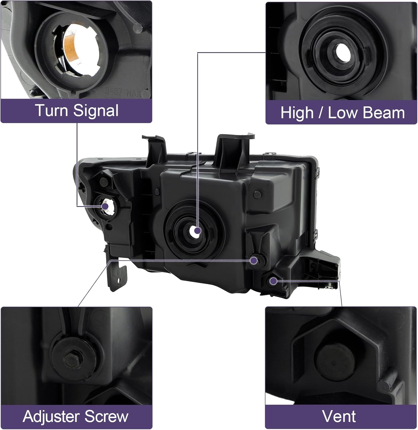 Headlight Assembly Fit for 2006-2014 Honda Ridgeline 06-14 Honda Ridgeline Head Lamp - Plug & Play, Left & Right Side (Black Housing with Amber Reflector)