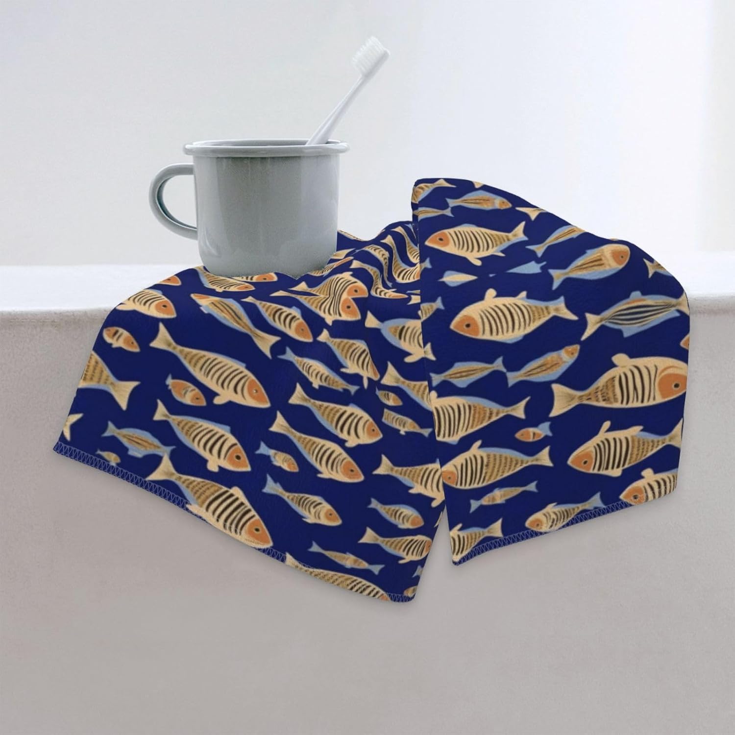 Ocean Underwater Fish Print Hand Towels for Kitchen, Decorative Bathroom Towels Decor Farmhouse Cute for Men Women Gifts