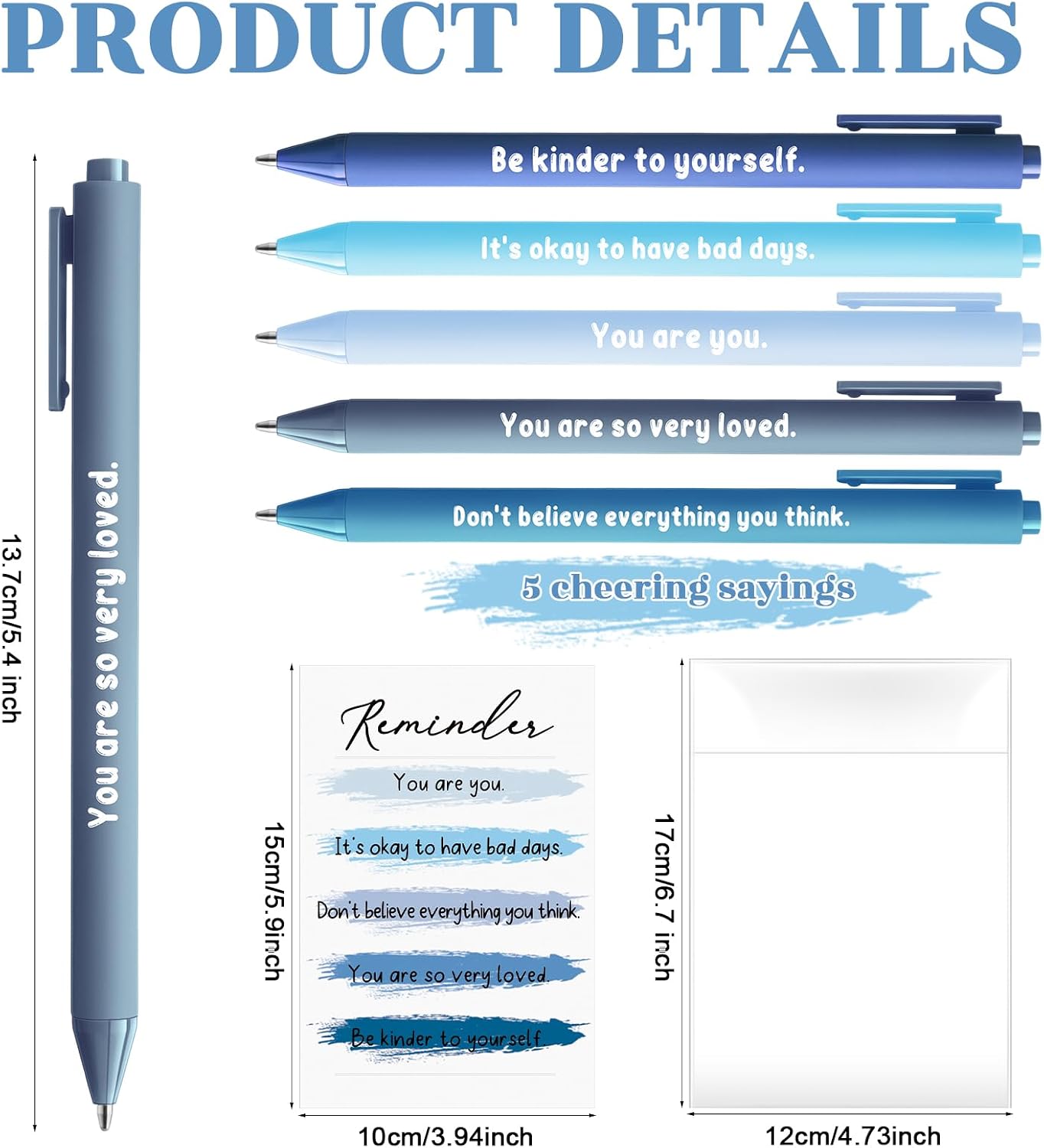 MotiMind 30 Pcs Suicide Prevention Awareness Pen Mental Health Awareness Pen Positive Inspirational Emotional Support Affirmation Therapist Gifts with 6 Motivational Card for Office Charity(Blue) image 2