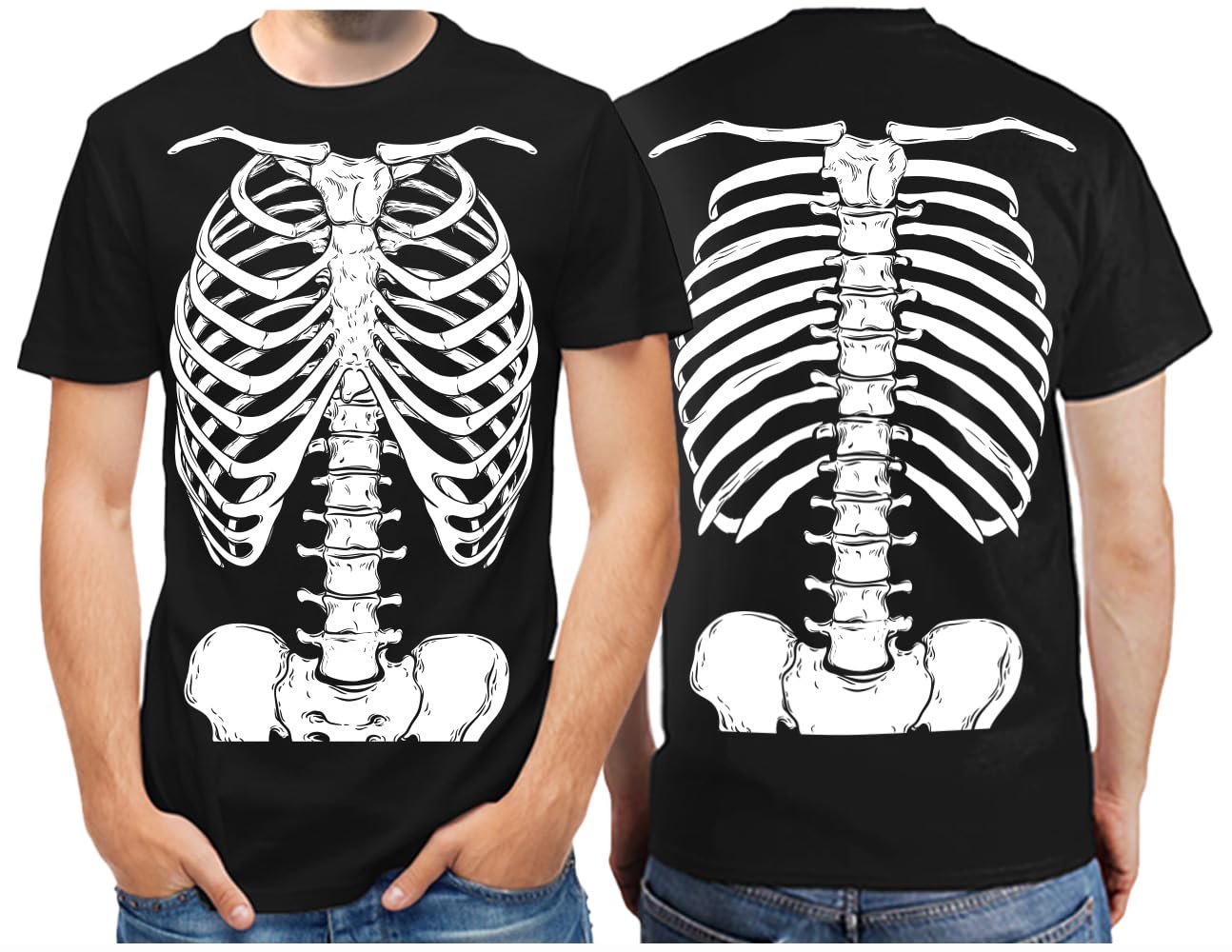 Skeleton Ribcage Shirt for Men - Xray Front and Back Halloween Outfit with Casual Funny Bones Print Tee