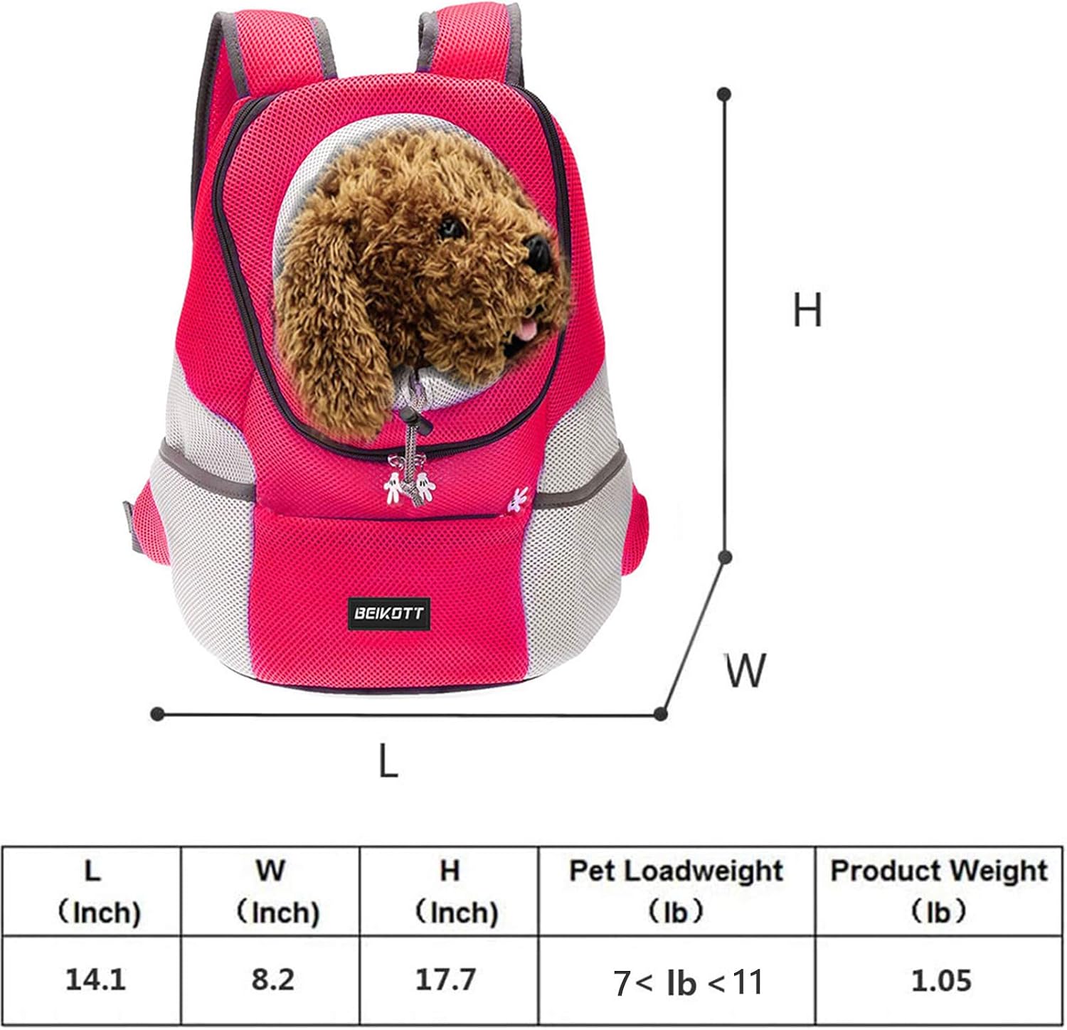 BEIKOTT Cat Backpack Carriers, Dog Cat Front Carrier Backpack for Large Cats/Dogs/Puppy/Teddy/Bunny, Ventilate Head Out Design Pet Backpack for Travel, Hiking, Outdoor(Pink)