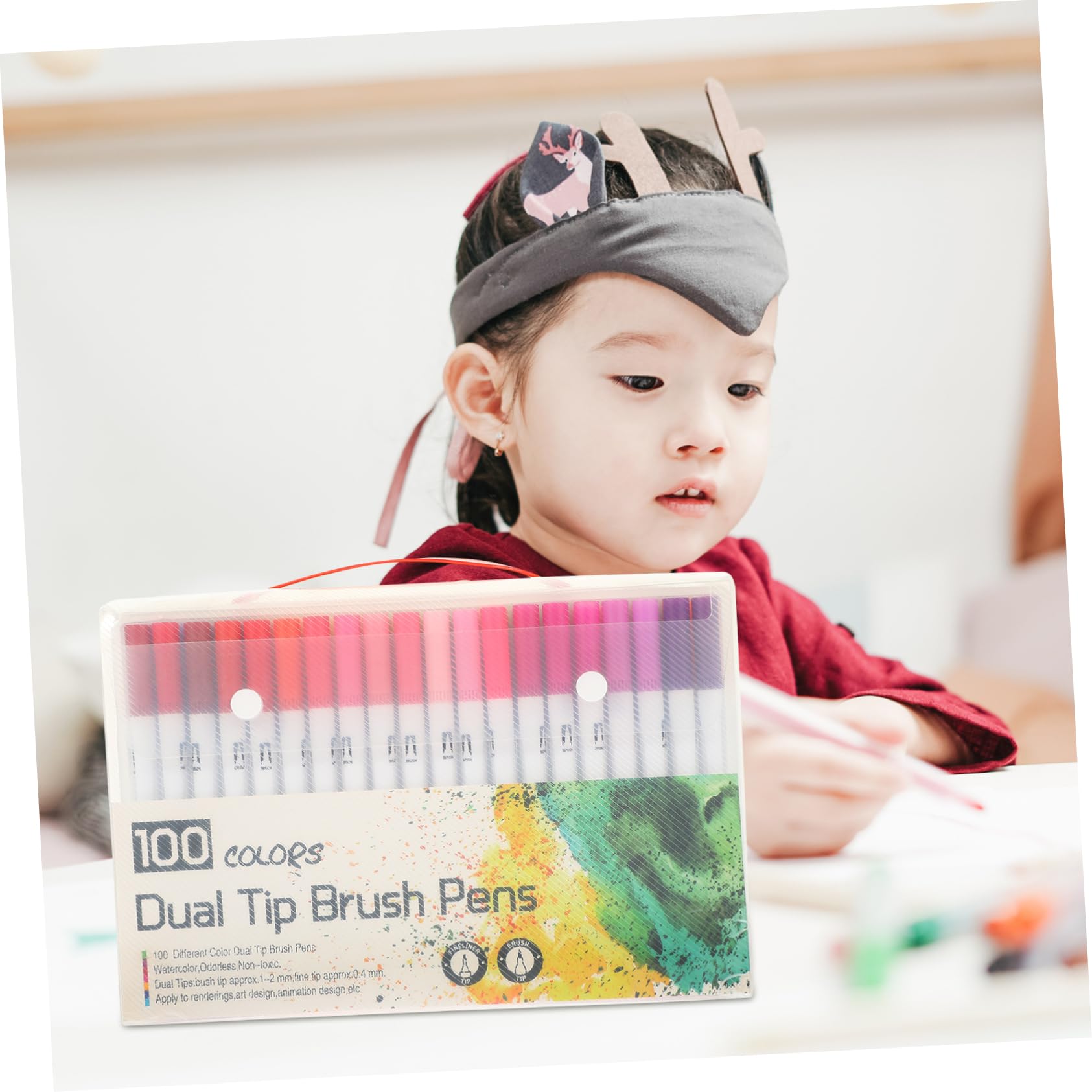 Artibetter 100pièces Feutres à Double Pointe pour Coloriages Garçon Fille Feutres à Pointe Pinceau pour Coloriage Outil De avec Fine Et Pinceau
