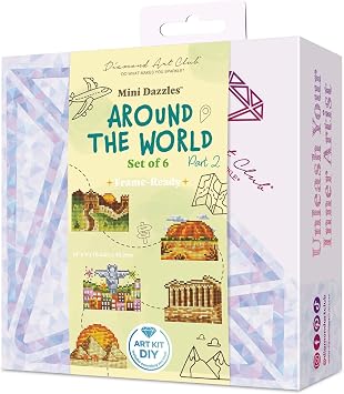DIAMOND ART CLUB Mini Dazzles - Around the World Part 2 Diamond Art Kits | Premium Diamond Painting Kit, Fun DIY Crafts for Adults, Diamond Art Canvas for Beginners, 4" x 6" Pack of 6
