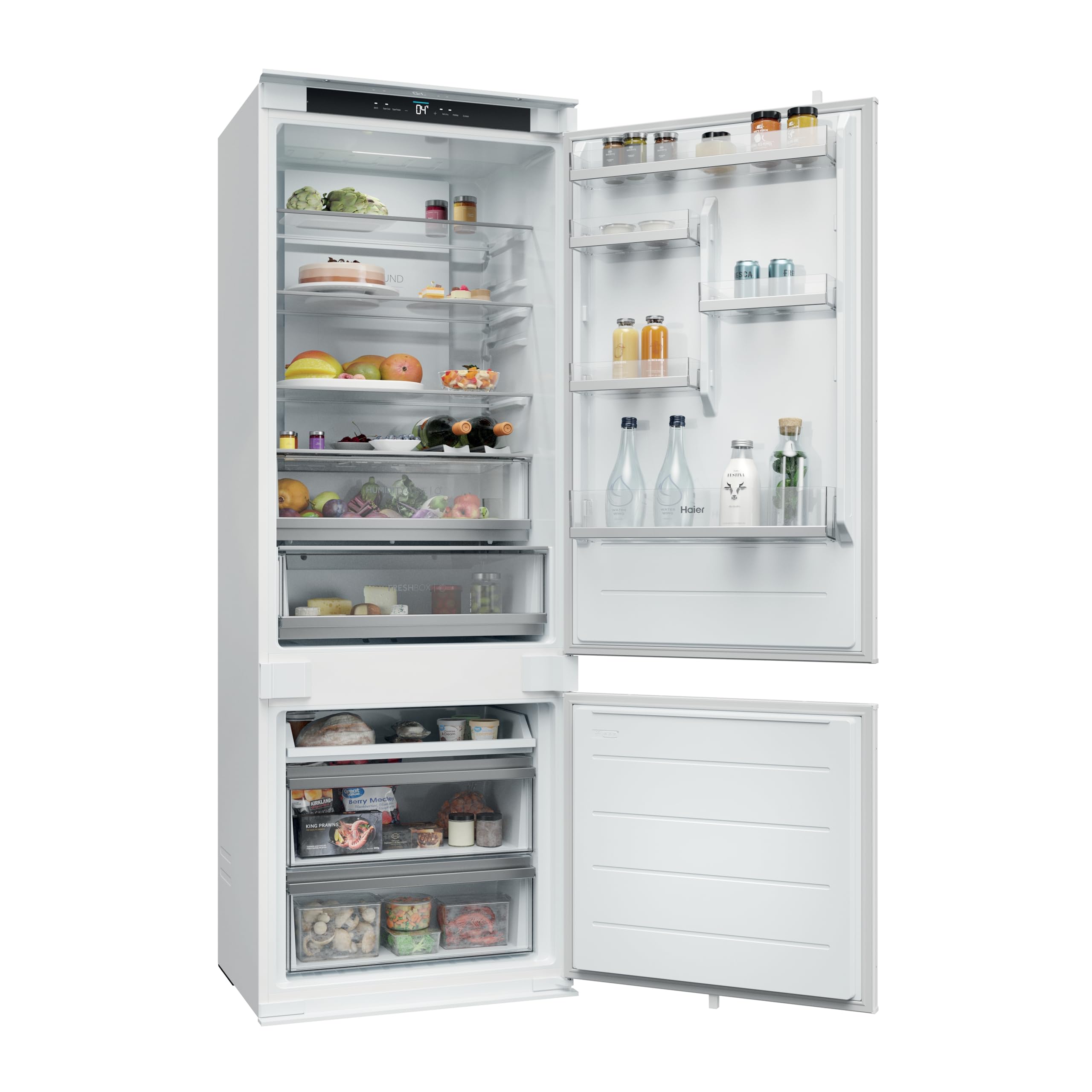 Haier 2D HBQW5719E - Frigorífico Combi Integrable, 382L,WIFI,Motor Inverter, My Zone, Total No Frost,Ancho 69 cm, Alto 193.5 cm,Iluminación LED, Blanco