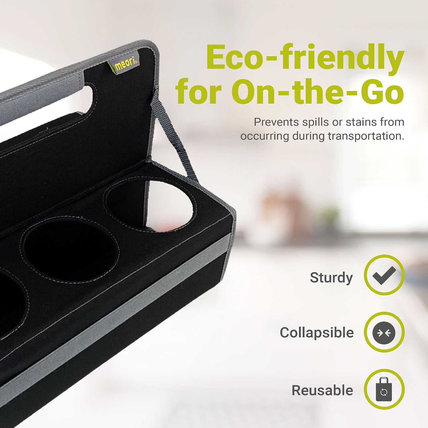 meori Reusable Drink Carrier 6 Cup, Take Out Cup Carrier, Collapsible, Coffee Carrier with Handle Wine, Cocktails, Portable Drink Caddy