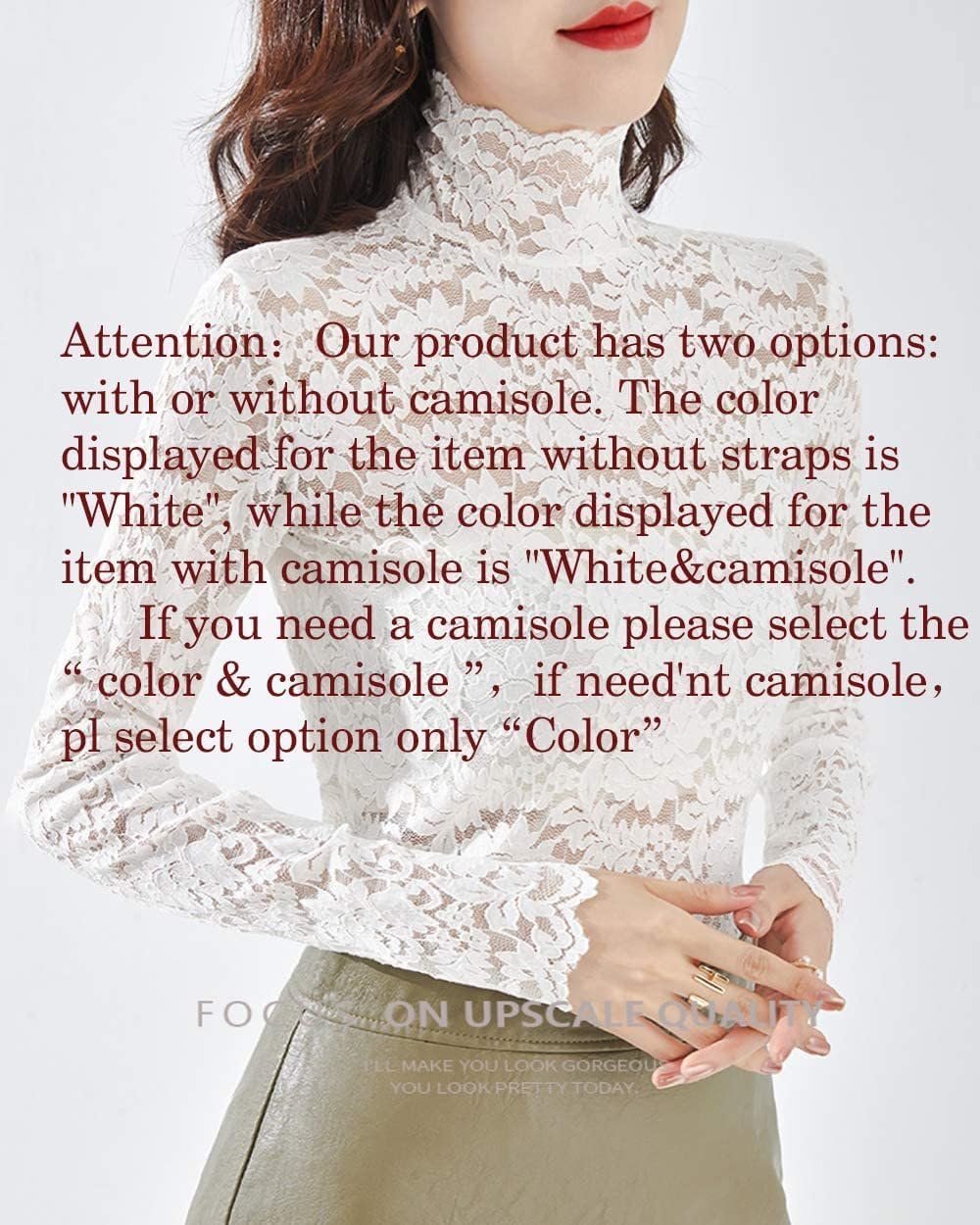 Women's Floral Lace Top Sexy Long Sleeve Mock Neck Casual Shirt Going Out Blouse - Image 7