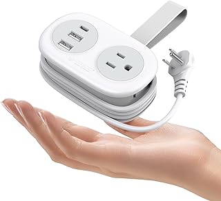 Travel Power Strip, 3.7FT Small Extension Cord, Portable Power Strip Flat Plug with 2 AC Outlets 3 USB Ports (1 USB C), Multi Plug Extension Cord for Travel, Cruise, Office, Hotels