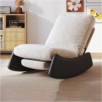 Rocking Chair with Footrest Reading Chair Rocking Indoor Upholstered Plush Seating Glider Rocker High Back Modern Accent Sofa for Living Room Bedroom Study Glider Recliner Adult Balcony Home Single Sofa Lazy Recliner Leisure White+Black
