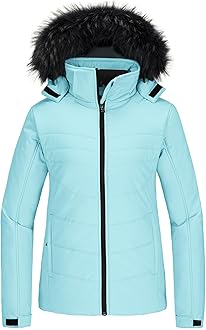 Skieer Women's Waterproof Ski Jacket Warm Puffer Jacket Thick Hooded Winter Coat