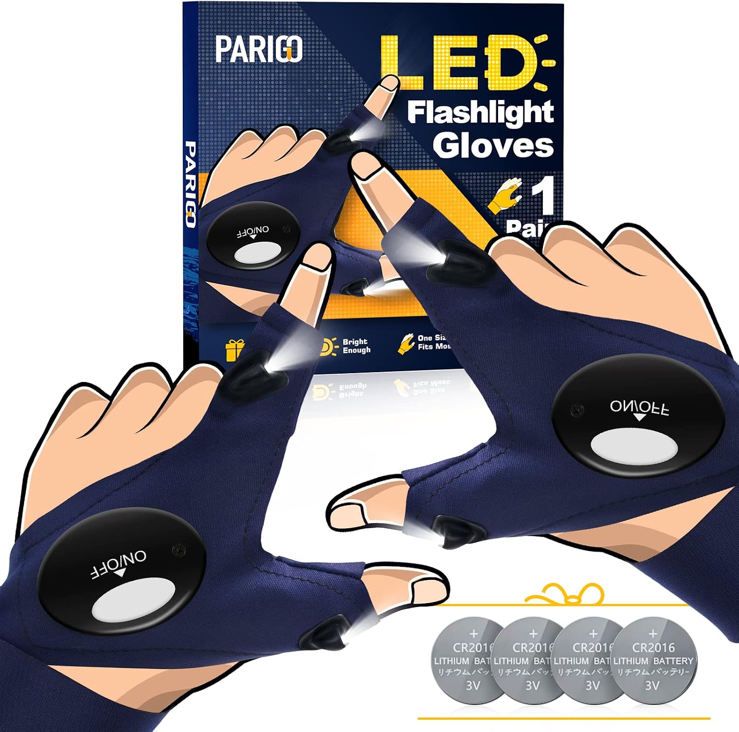 PARIGO Men Gifts Gloves Light Gadgets - Stretchy Fishing Flashlight Cool Light Tools | Valentines Day Gifts for Him Camping Car Accessories
