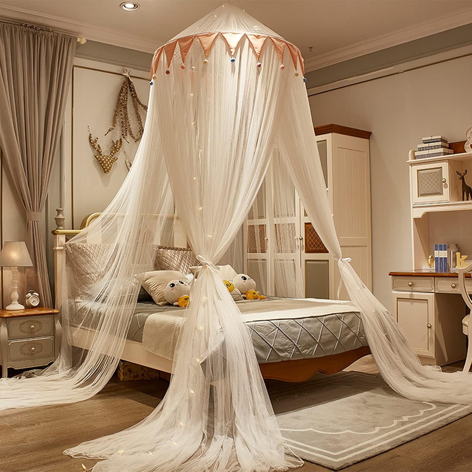 Mosquito Net for Bed, Canopy Curtains for Single to King Size Beds, Yurt Netting Cover Infant Toddler Cots Tent Net-Protect Your Baby from Bites,Orange