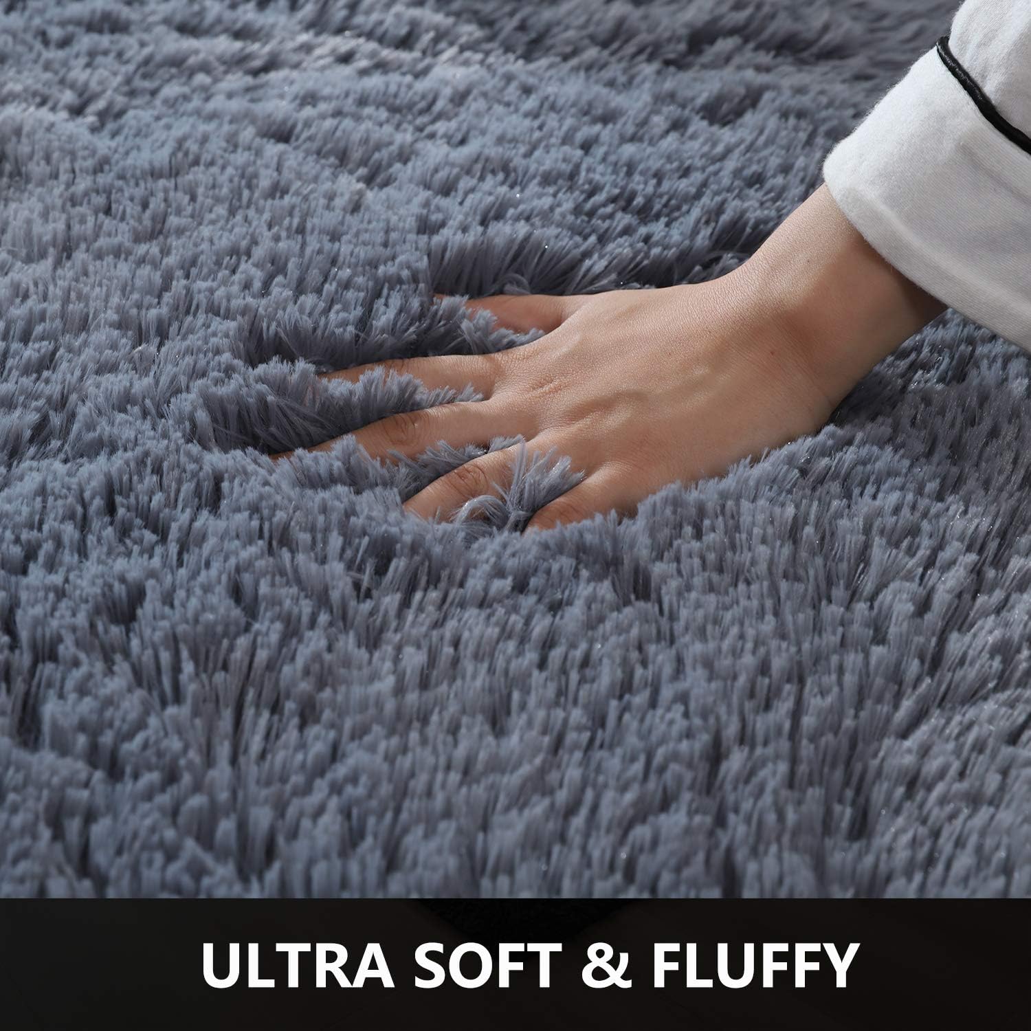 Soft Fluffy Modern Area Rug Non-Slip Plush Machine Washable Floor Carpet 1 2 3 (Gray, 2X3 Feet)