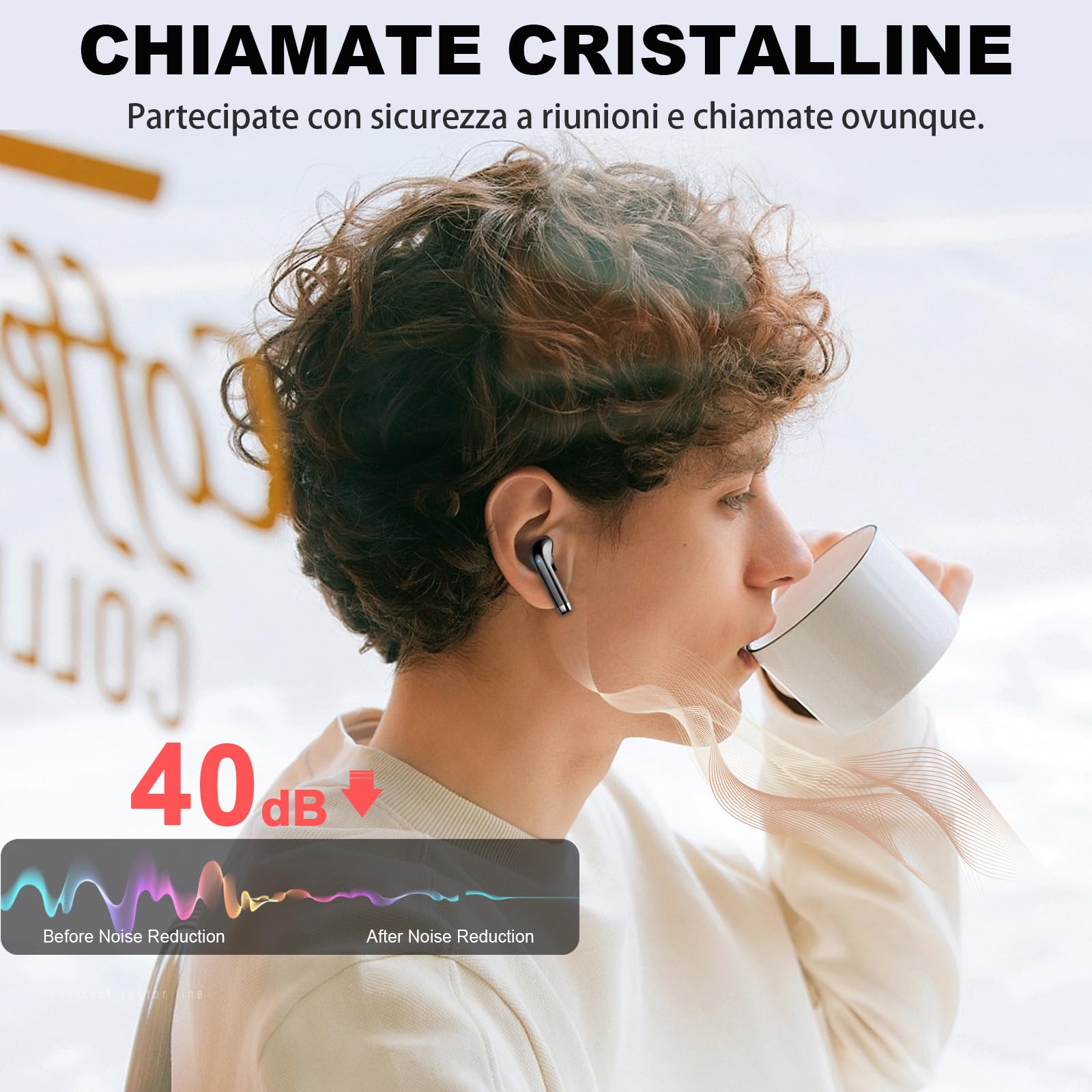 Cuffie Bluetooth 5.4, 2025 Auricolari Bluetooth Stereo HiFi, 40 Ore Mini Cuffiette Bluetooth con 4 ENC Cancellazione Rumorecon Mic,LED Display, IPX7 Impermeabili Cuffie Wireless per Androide/iOS, Nero