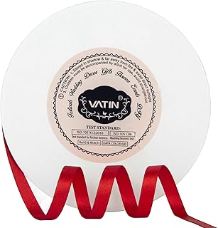 VATIN Solid Color Double Faced Red Satin Ribbon 1/4" Wide 50-Yards Long Perfect for Wedding Decor, Crafts, Bow Making, Sew...