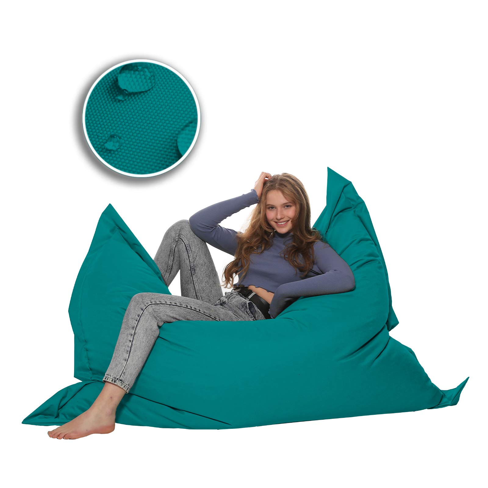 Fonctions du Pouf 2 en 1 Pouf géant pour Adultes et Enfants - Jeux et détente - Intérieur et extérieur Parce qu'il est imperméable - avec Perles EPS, Couleur:Turquoise, Taille:100x145 CM