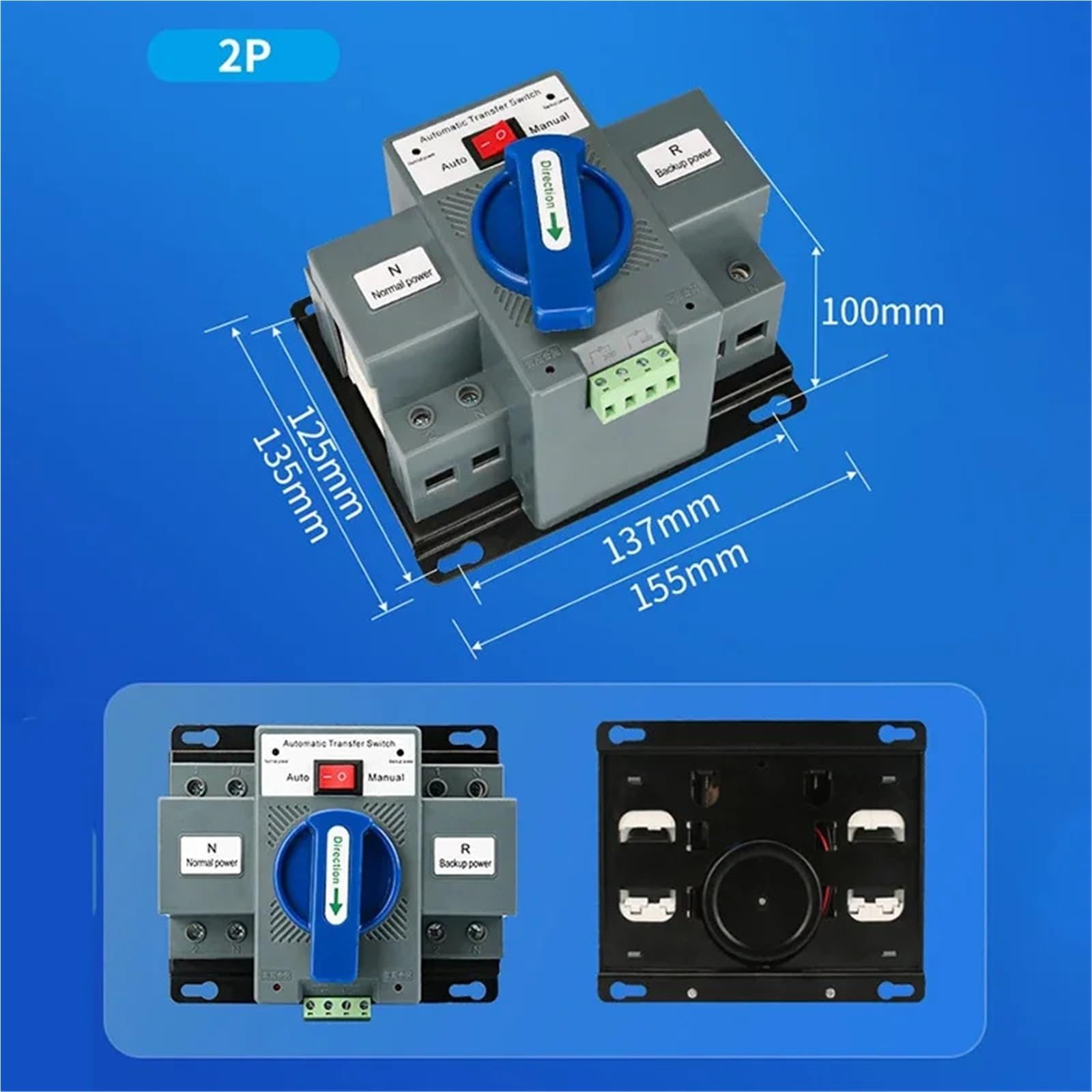 Automatyczny przełącznik transferu ATS 2P 63 A 220 V 110 V Podwójny wyłącznik ręczny wyłącznik automatyczny miniaturowy (2P 63A EU 220V)