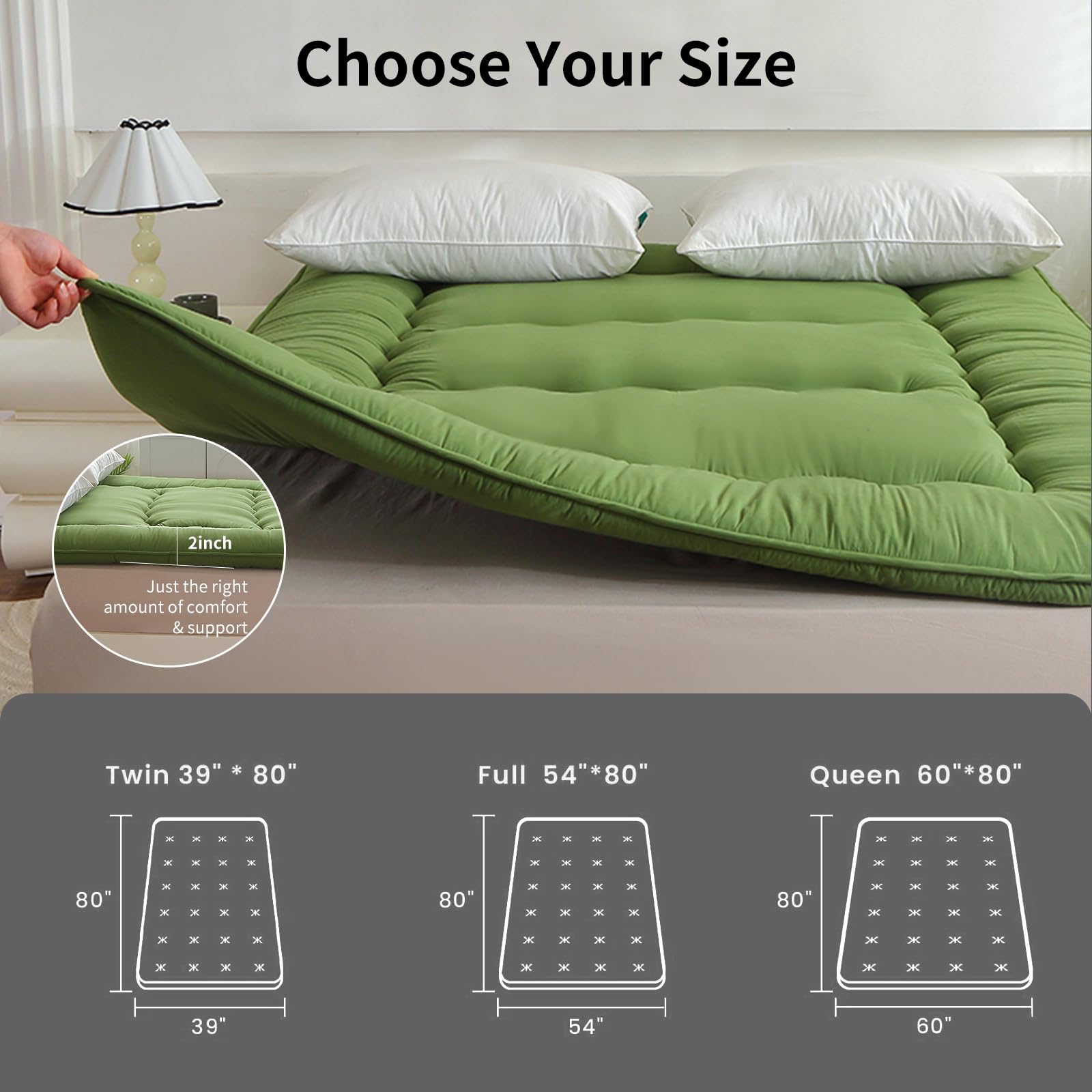 Japanische Bodenmatratze, Japanisches Bodenbett,Futon-Matratze, Tatami, faltbares Bett, aufrollbare Isomatte für Erwachsene, Gästezimmer, Schlafzimmer (Grün, 150x200 cm)