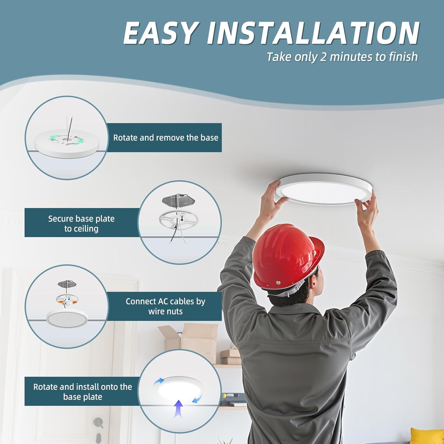 TOPELER 9 Inch LED Flush Mount Ceiling Light, 24W 2000Lm, 5 Color Temperature in One (27K/30K/40K/50K/60K), Dimmable Surface Mount Flat Ceiling Lamps for Bedroom, Kitchen, Dining Room, 2 Pack