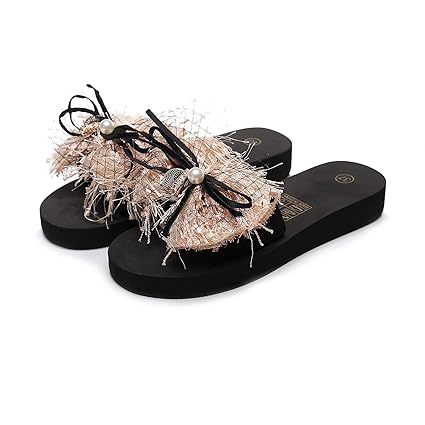Women Platform Low Heels Thick Flats Sandals, Open Toe Roman Flower Flip Flop Slippers, Female Slope Pool Beach Travel Flats, Ladies Lazy Slip On Single Shoes, Women's Slim Tropical Flip Flops