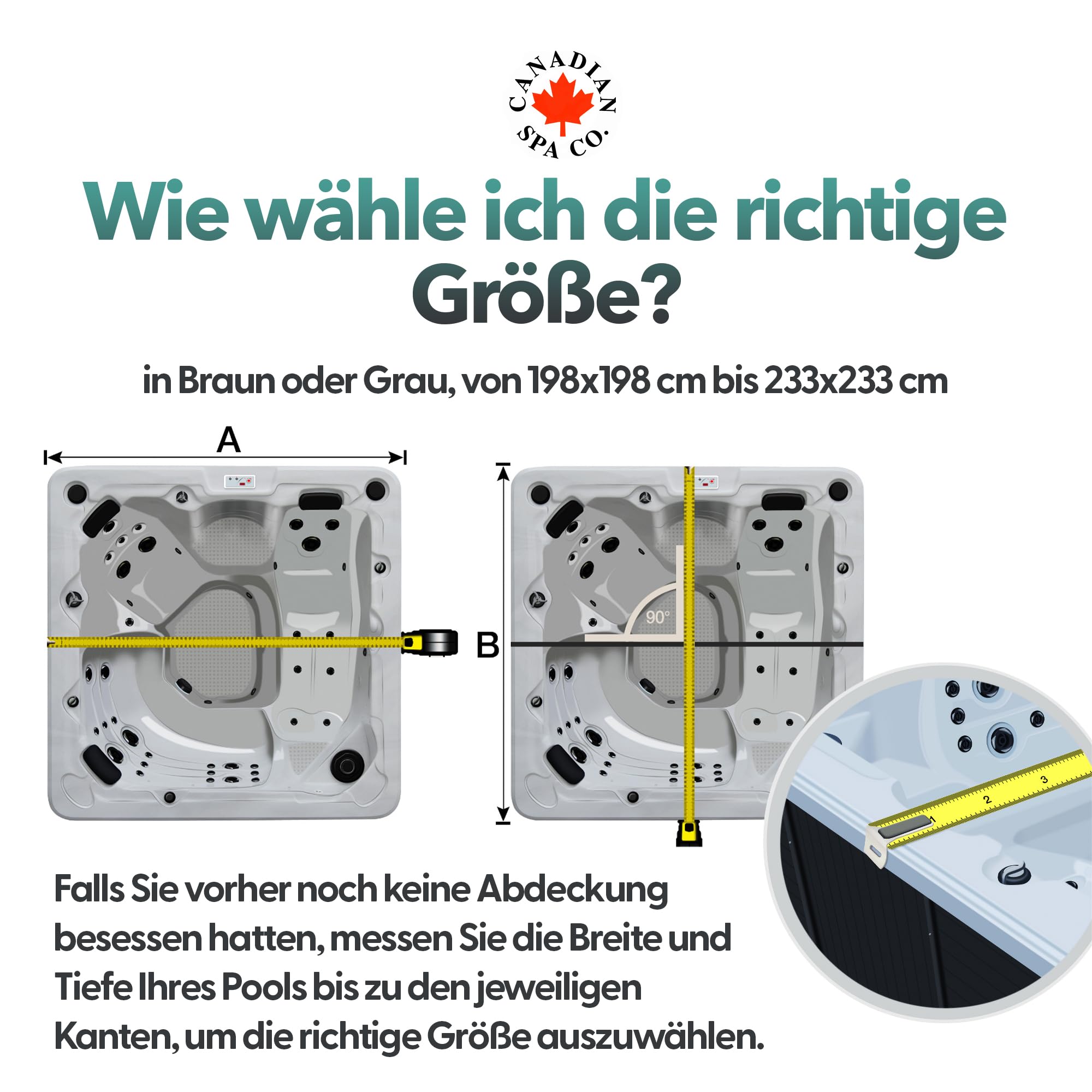 CANADIAN SPA CO. Isolierabdeckung Deluxe, 228 x 228 cm, Braun, 10 cm dick, Poolabdeckung eckig, Abdeckung für Whirlpool wasserdicht und UV-beständig, Whirlpool Zubehör