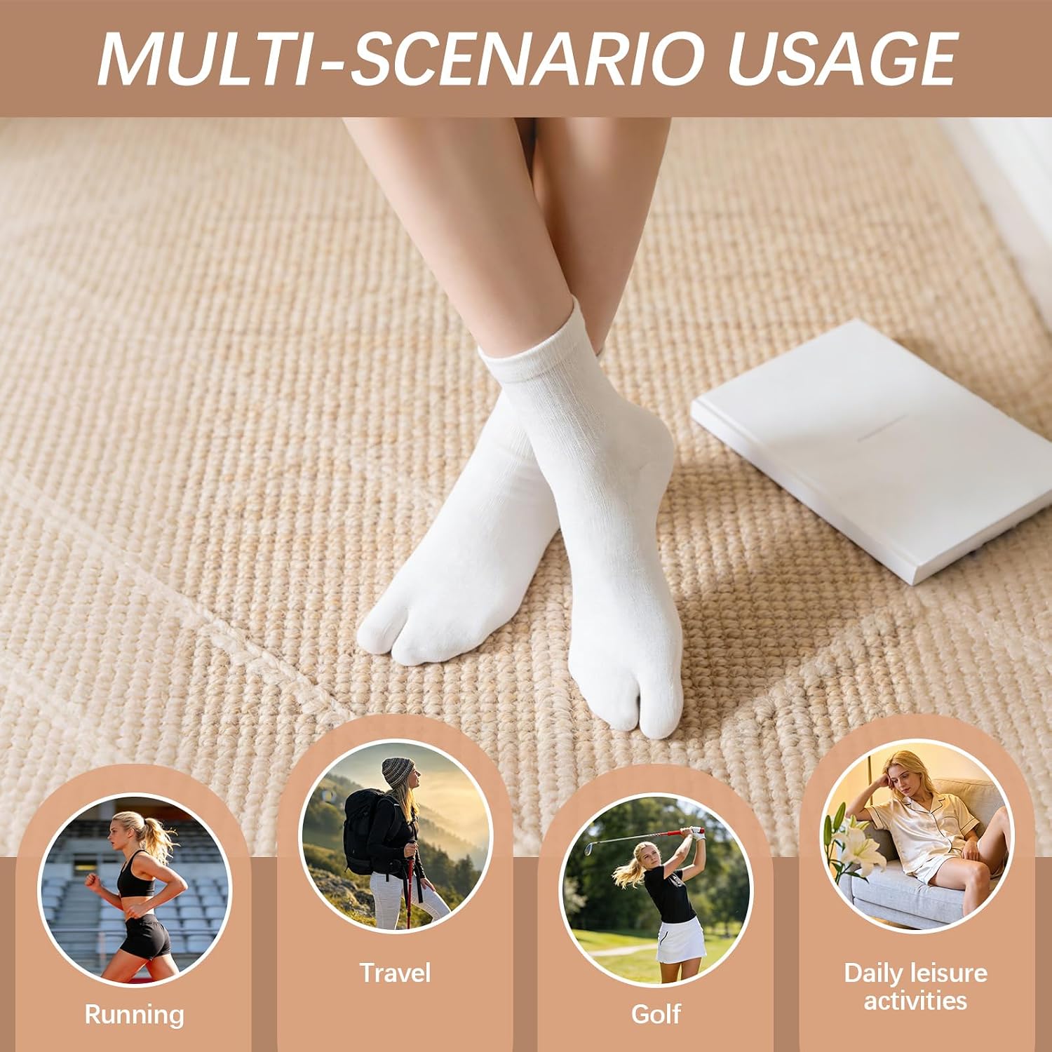 12 Pair Unisex White Tabi Split Toe Flip Flop Socks,Soft Cotton Elastic Big Toe Geta Sandal Japanese Socks for Men Women